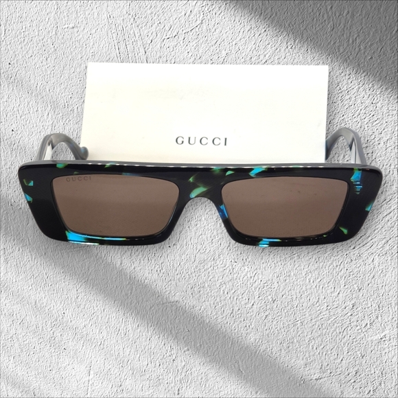 Gucci Turquoise Havana Rectangle Sunglasses - Picture 2 of 9